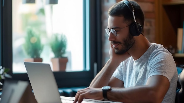 Black man using laptop