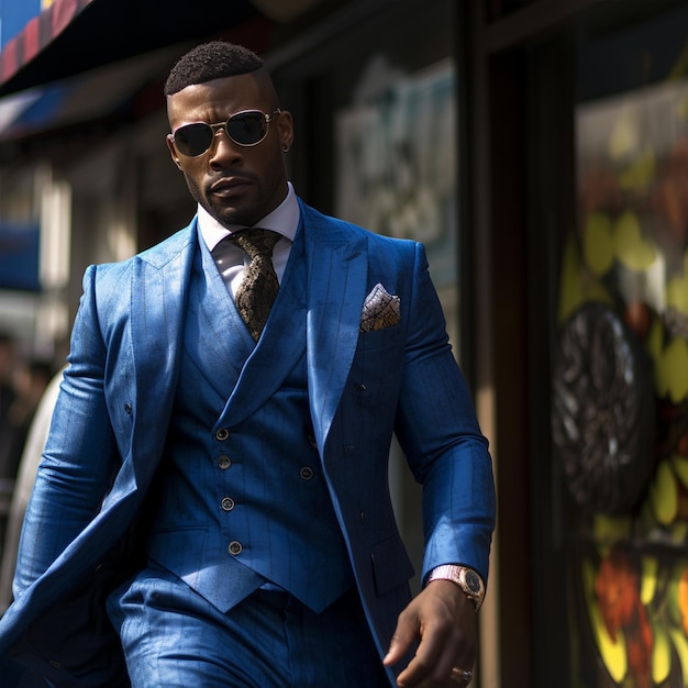 A black man ware blue suit man fashion