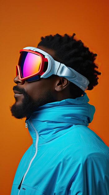 Black man wearing snow goggle glasses