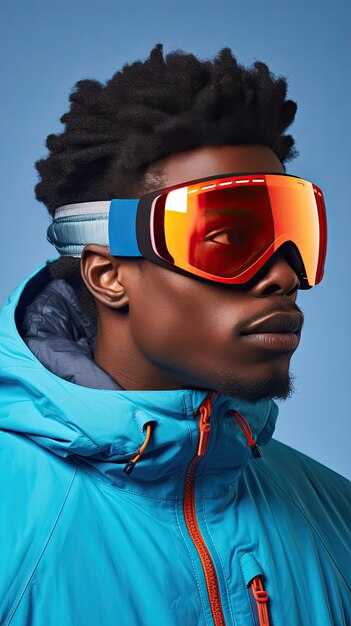 Black man wearing snow goggle glasses