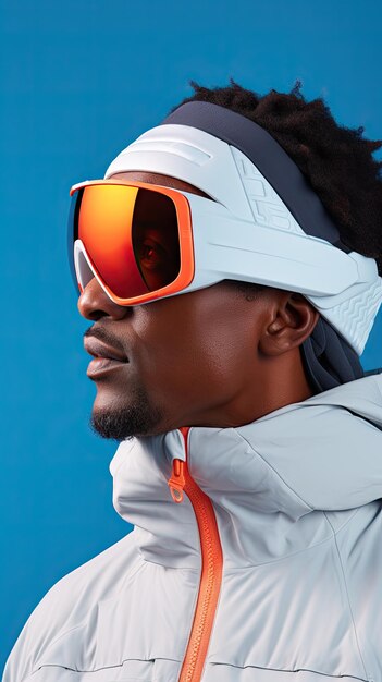 Black man wearing snow goggle glasses