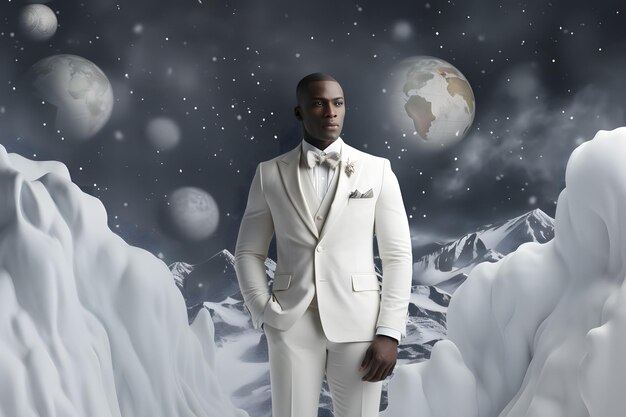 black man in white suit