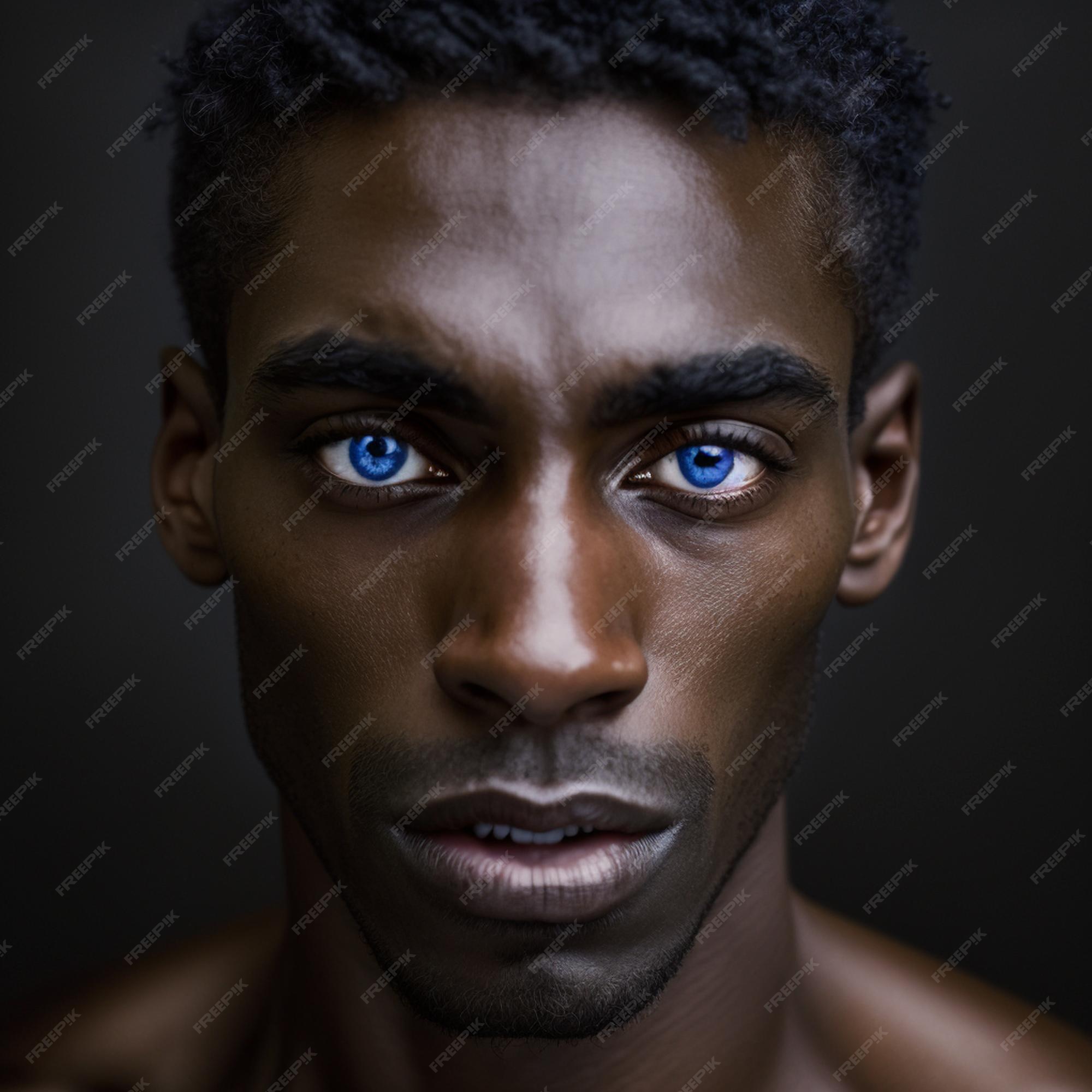 Premium Photo  A black man with blue eyes and a black background