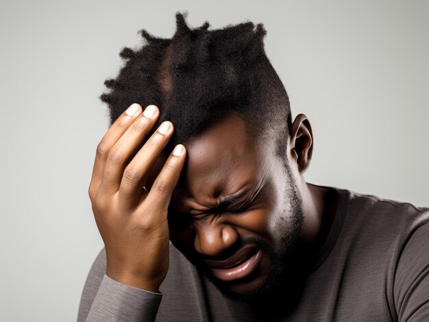 Black man with pain on neutral background