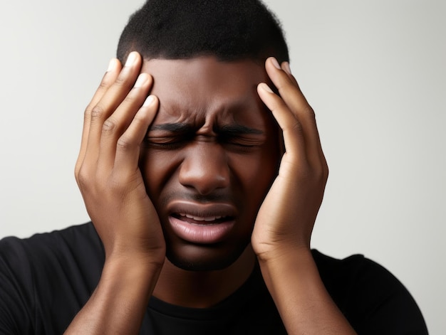 Black man with pain on neutral background