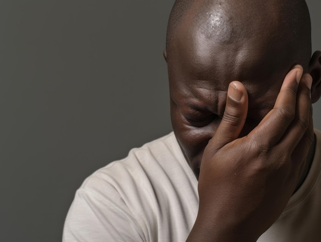 Black man with pain on neutral background