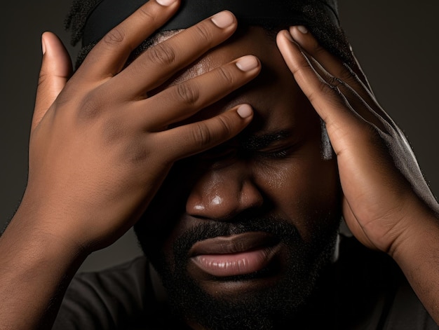 Black man with pain on neutral background