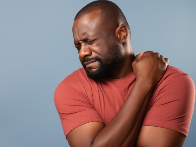 Photo black man with pain on neutral background