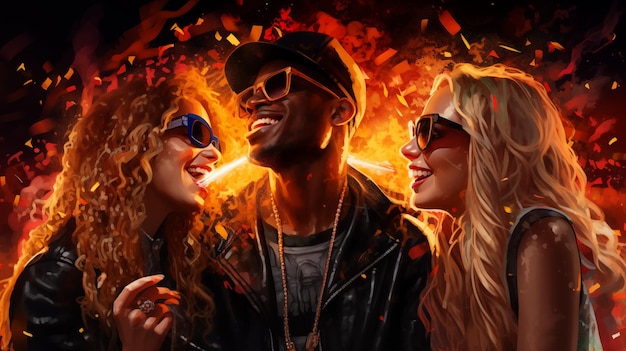 Black man with two girls at a party