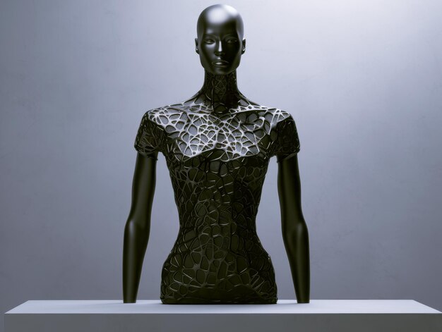 Photo a black mannequin with a patterned design showcased against a plain background modern and sleek generative ai