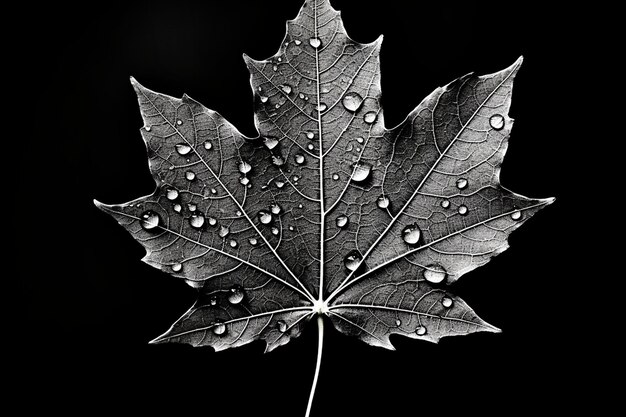 Photo black maple leaf with water droplets high contrast iphone background