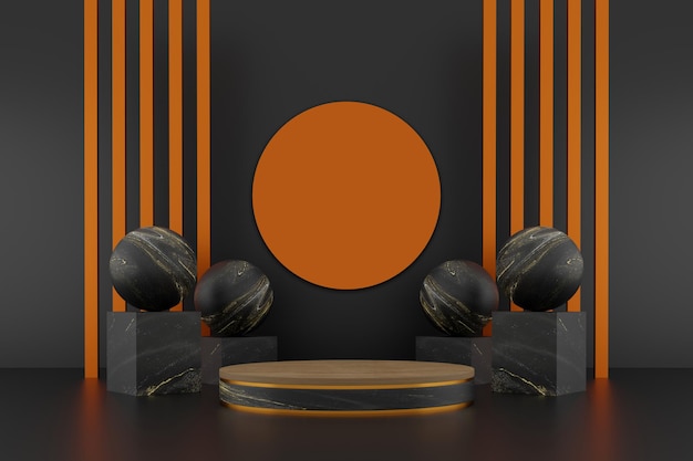 Black marble circle podium on black background concept scene stage showcase for new product