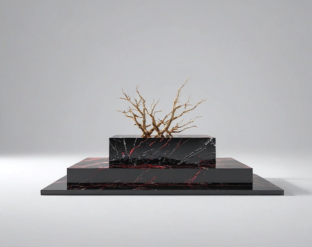 a black marble and gold leaf sculpture