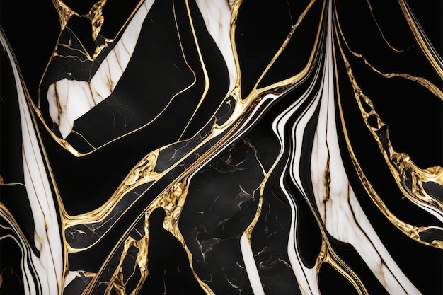 Black marble texture background Marble with white and gold veins Generative AI illustration