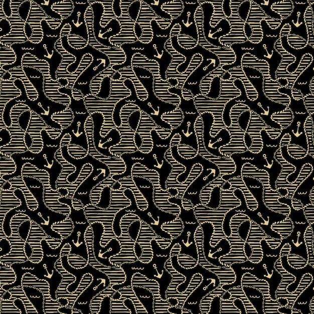 Black Marine Pattern Vector Illustration