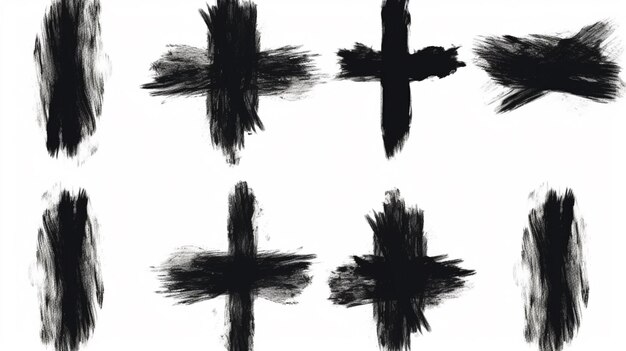 black mark collection Eight very detailed and different crosses Cross sign from brush strokes