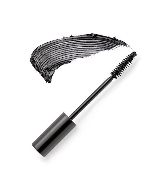 Black mascara brush stroke with applicator brush