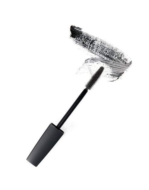 Black mascara brush stroke with applicator brush