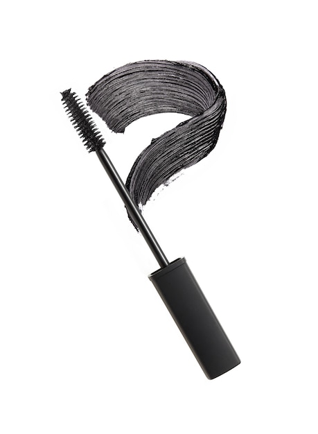 Black mascara brush stroke with applicator brush