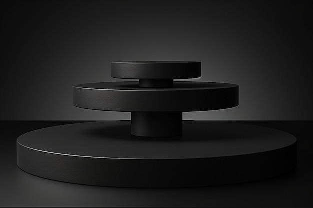 Фото Черный матовый 3d-подиум для минимальной платформы продуктов на темном 3d-рендеринге