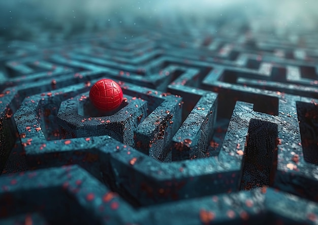 Foto un labirinto nero con una fragola rossa in cima