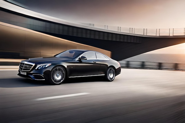 A black mercedes - benz s - class sedan drives down a road.