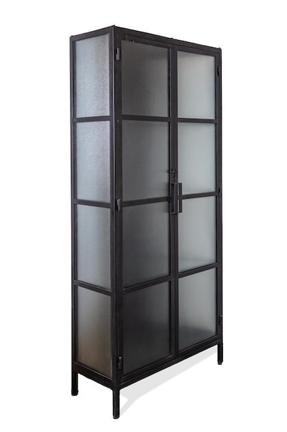 Black metal cabinet Glass panes for storage or display