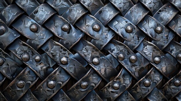 Black metal chainlink fence with rivets Abstract industrial background