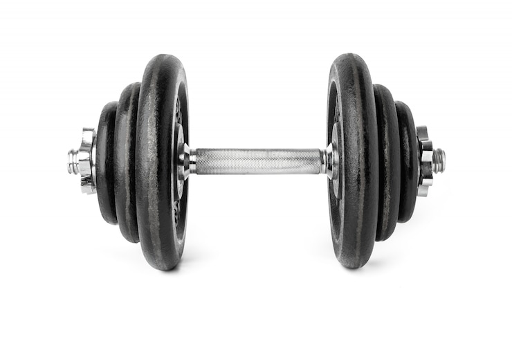 Photo black metal dumbbell isolated on white surface