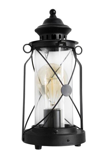 Black metal electric lantern isolated on white background