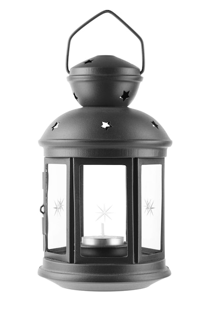 black metal lamp with candle