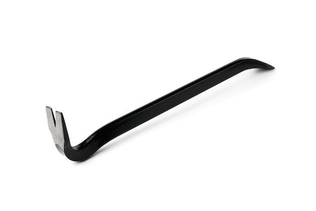 Black metal nail puller isolated on white background.