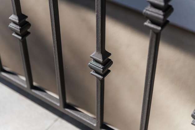 Black metal railings with wrought iron handmade elements