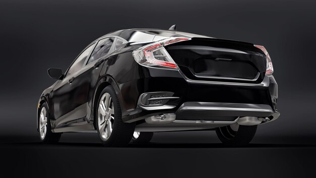 Black mid-size urban family sedan on a black uniform background. 3d rendering.