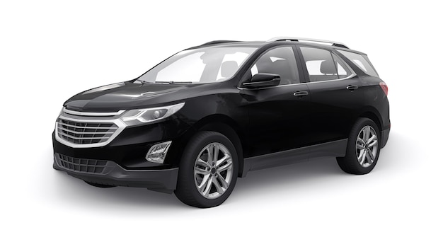 Black midsize city SUV for a family on a white background 3d rendering