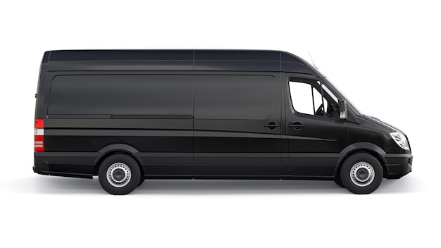 Photo black midsize commercial van on a white background a blank body for applying your design inscriptions and logos 3d illustration