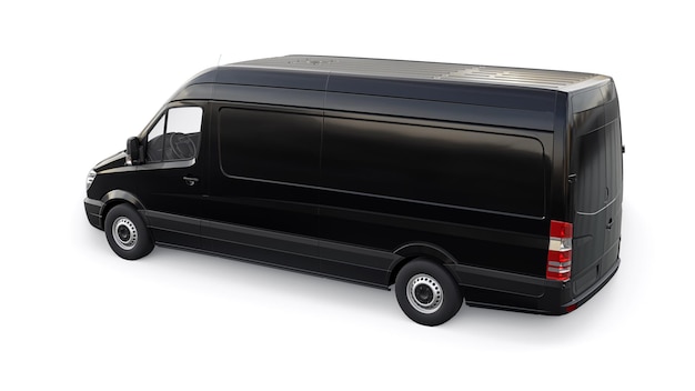 Photo black midsize commercial van on a white background a blank body for applying your design inscriptions and logos 3d illustration