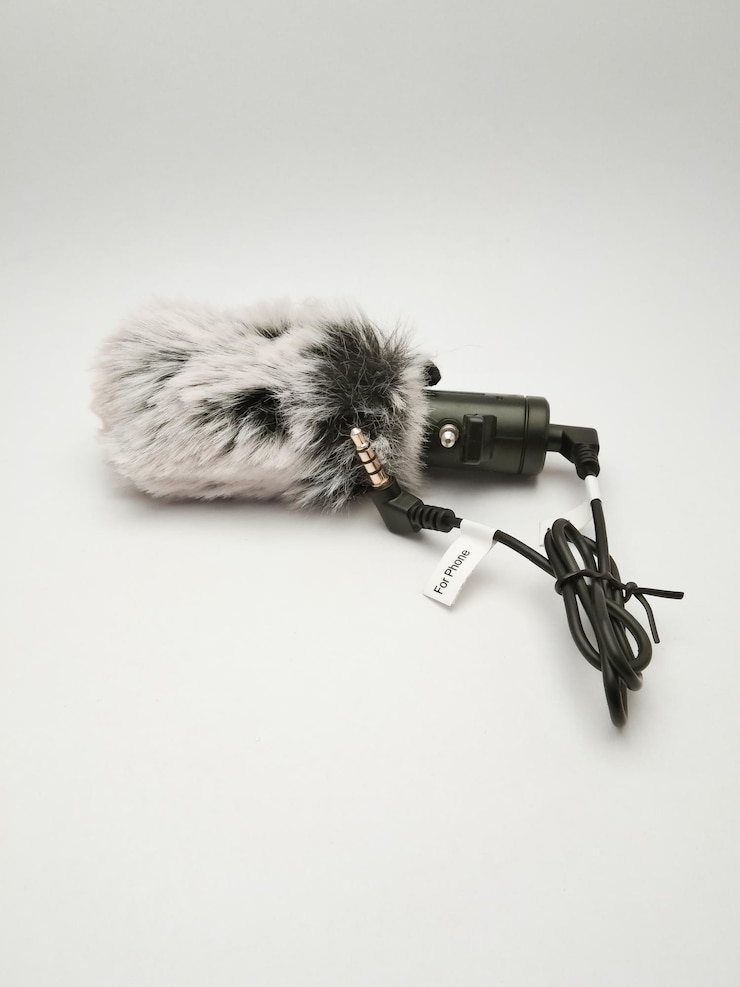 Photo black mini shotgun mic with feather noise protector