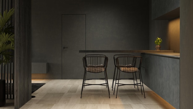 Черный минималистичный интерьер современной гостиной 3 D рендеринга