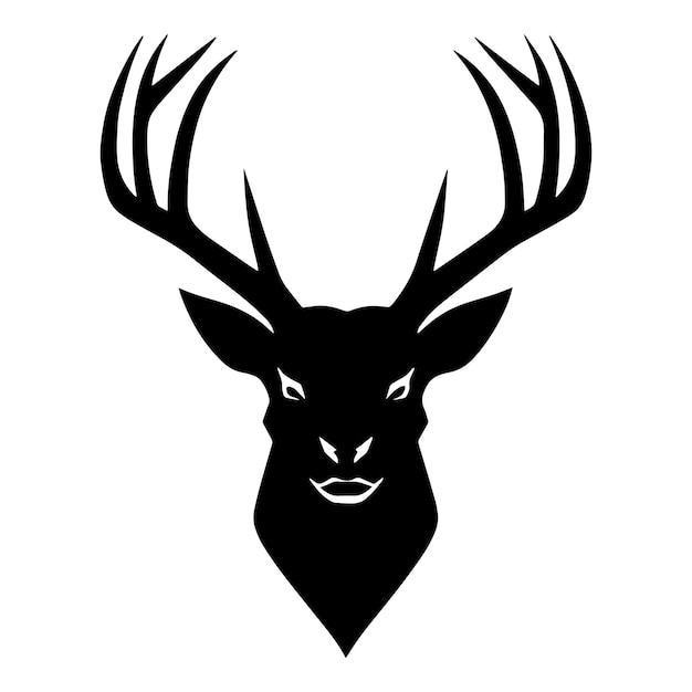 エレガントで洗練されたブランドに最適な鹿の頭を特徴とする黒いミニマリストのベクトルロゴ