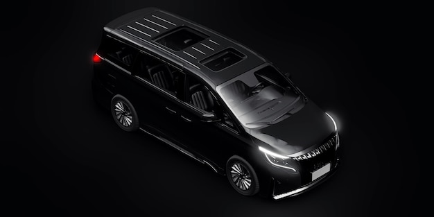 Черный минивэн семейный городской автомобиль. Премиальный бизнес-автомобиль. 3D иллюстрация