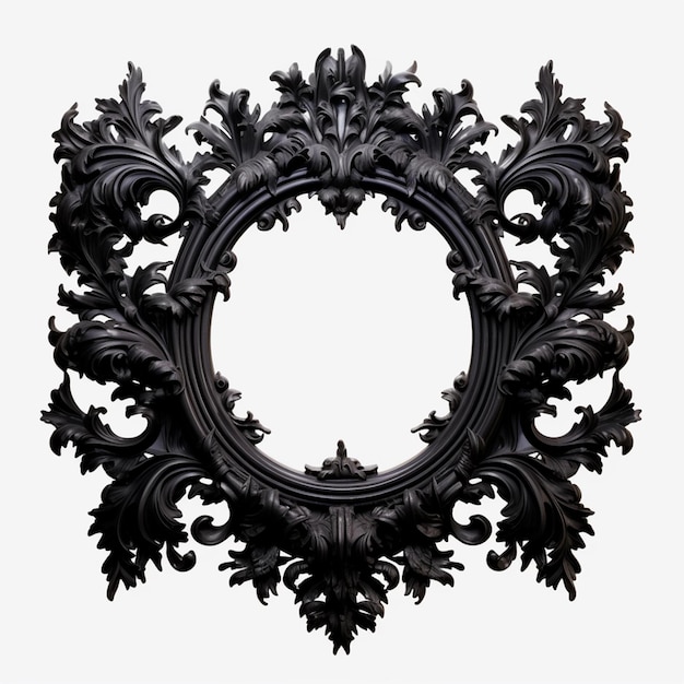 Черное зеркало с каймой из листьев и белым фоном.