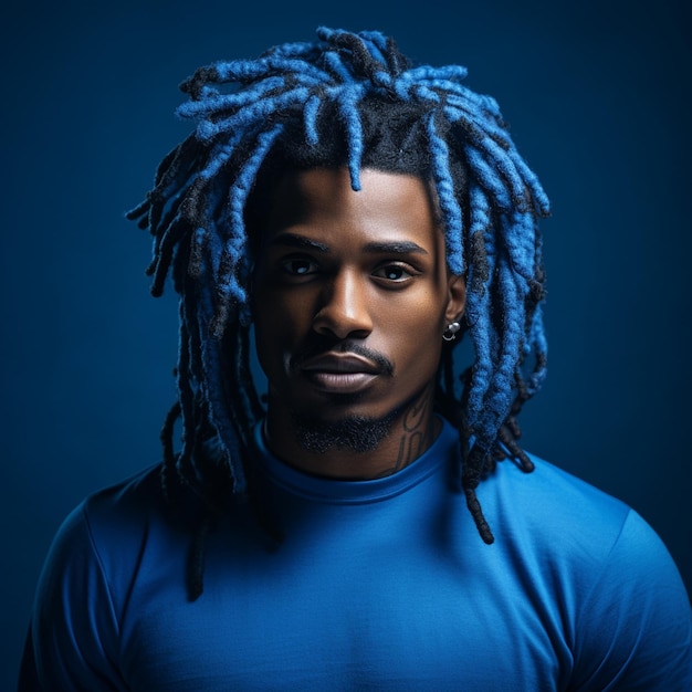 Photo a black model with blue hair