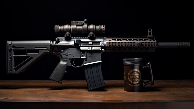 Black modern civilian version ar15 rifle table side image AI generated art