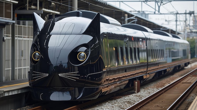 Photo black modern futuristic high speed train in the city