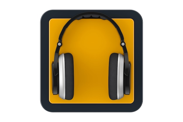 Black Modern Headphones as Touchpoint Web Icon Button on a white background. 3d Rendering