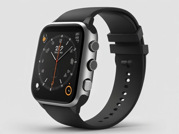 Black Modern Smart Watch Mockup with Strap on a white background 3d Rendering