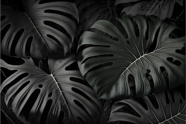 Black monstera leaves background wallpaper