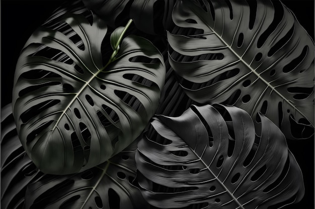 Black monstera leaves background wallpaper