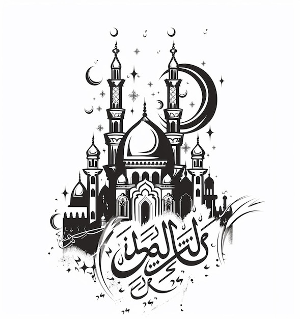 Black mosque design on a white background